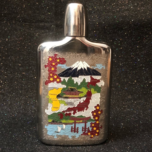 Other - Vintage antique EUC metal flask embossed Japan map